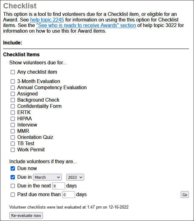 Image of Checklist page