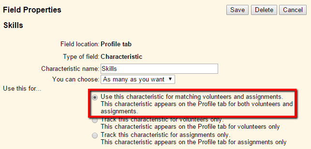 Skills field setup