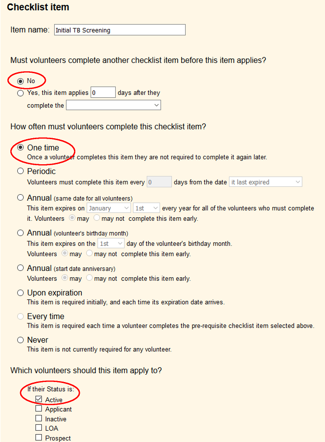 Image of Initial TB Screening Checklist setup