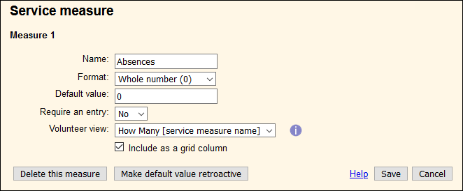 Image of absences service measure settings