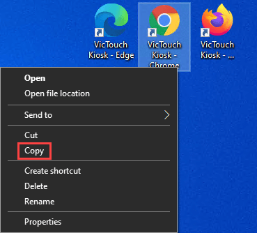 Image of the Copy option for desktop shortcut
