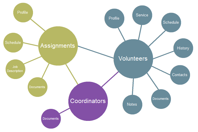 Example of Assignment, Volunteer, and Coordinator Connection