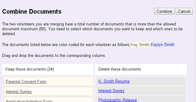 Image of Combine Documents Page