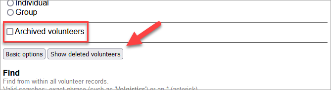 Image of Show Deleted Volunteers Button