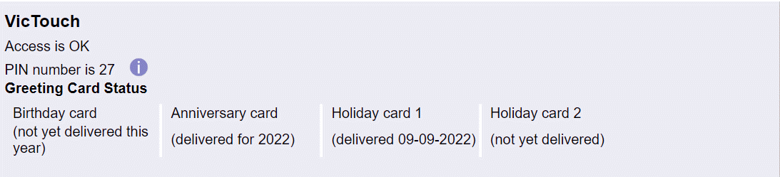 Image of Greeting Card Status Section