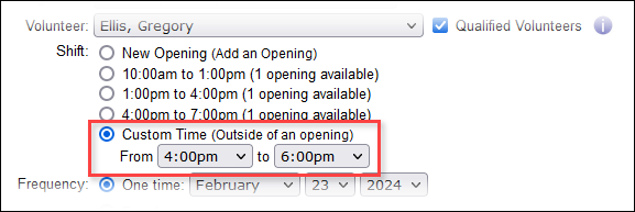 Image of the Custom Time options