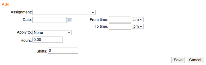 Manual service entry for one date at a time with start and stop times
