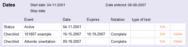 Dates box on the History tab with the Award date missing