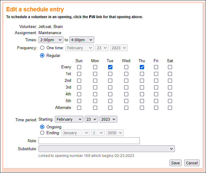 Image of Edit a Schedule Entry Box
