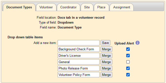 Document Types tab