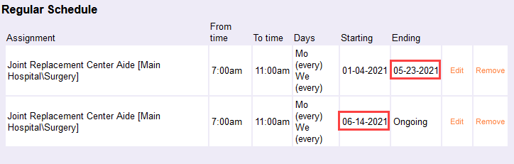 Image of Regular Schedule Box With Dates