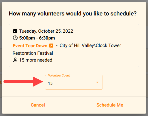 Image of Volunteer Count Dropdown