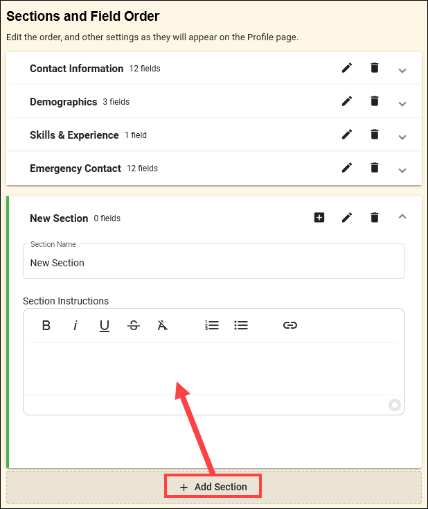 Adding new section to the profile