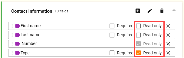 Read only checkboxes Contact Information fields