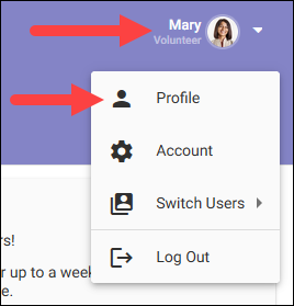 Profile page option in user menu