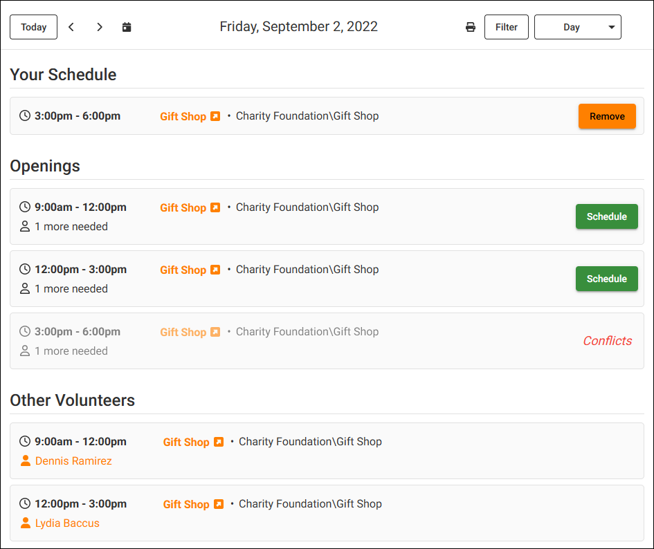 Image of the Day view of the schedule