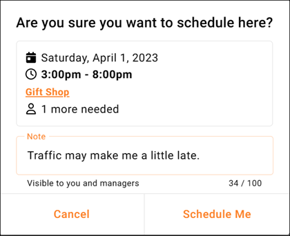 Image of self-scheduling dialog