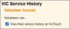 VicTouch Service History Screen Volunteer Access Setting