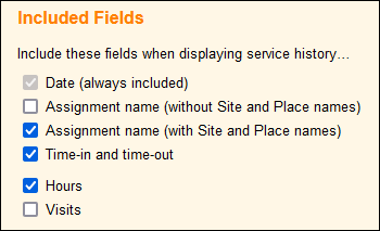 VicTouch Service History Screen Included Fields settings