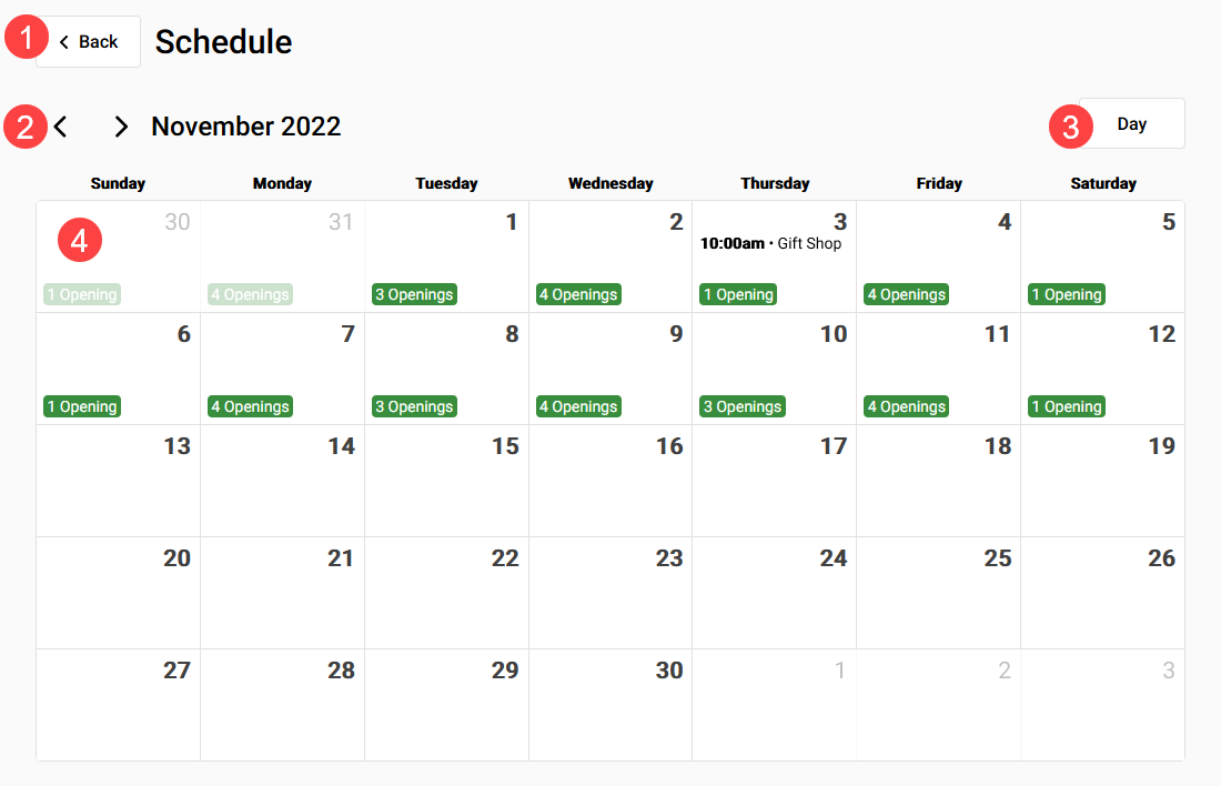 Month View of Schedule