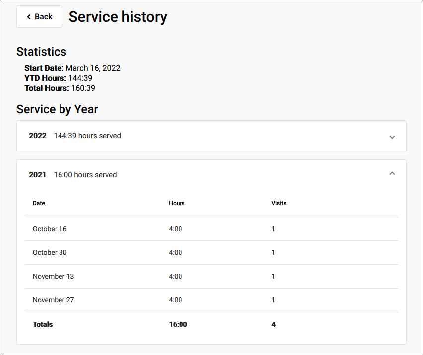 Service History Screen