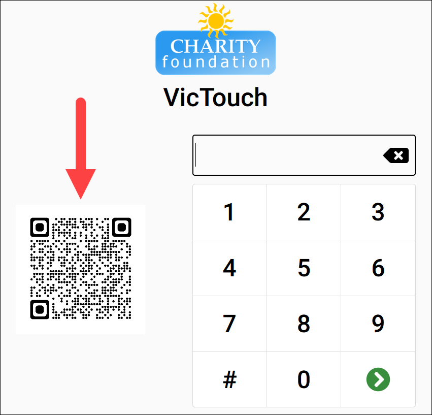 QR code on VicTouch PIN screen