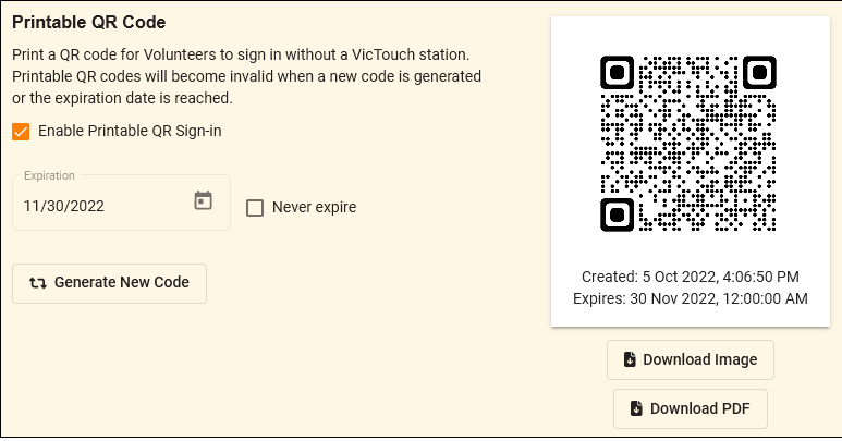 Printable QR code settings