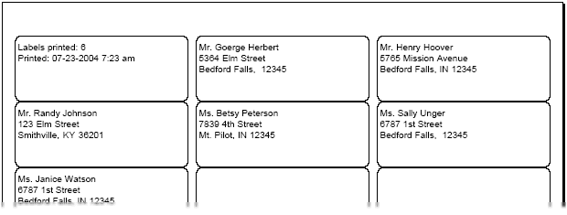 Example of Coordinator Address Label Report