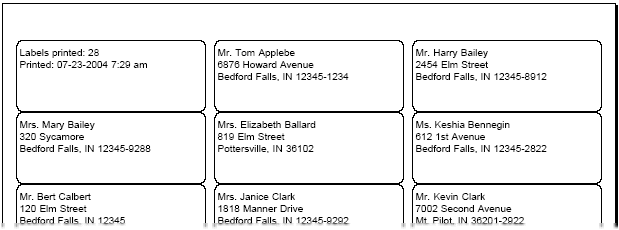 Example of Volunteer Address Label Report