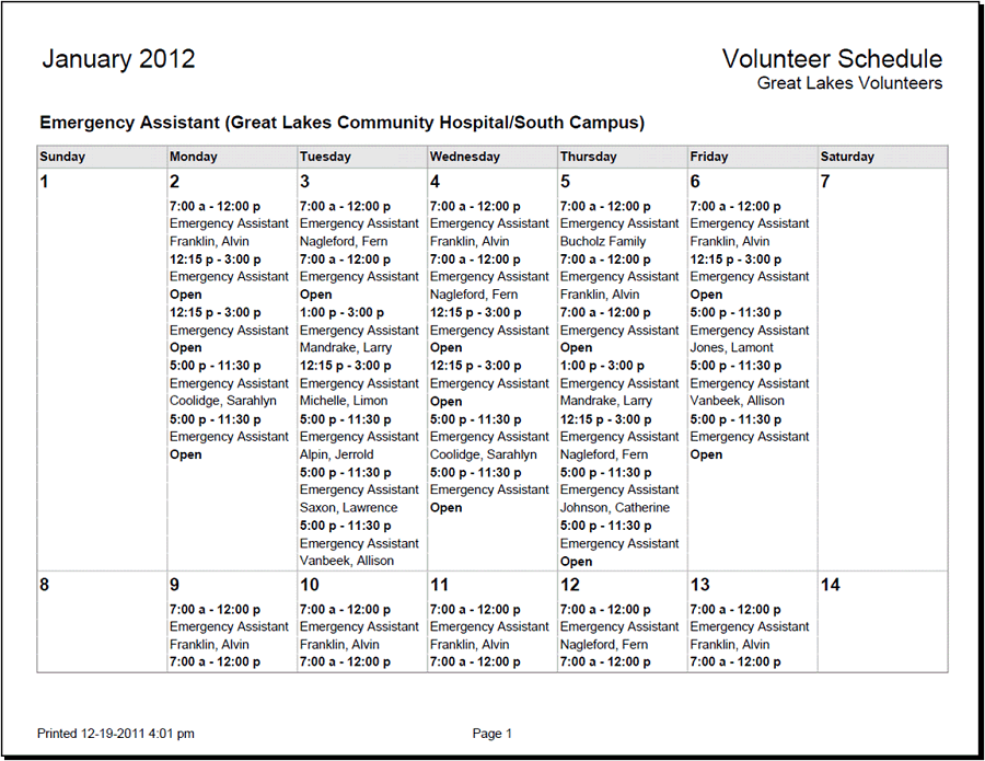 Example of Monthly Schedules by Assignment Stock Report