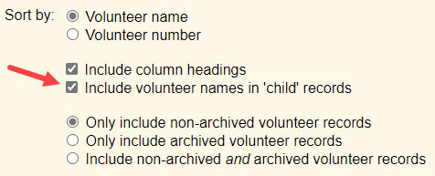 Include Volunteer Names in Child Records Option