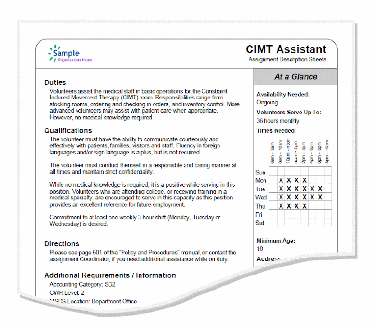 Example of Assignment Description Sheets Report