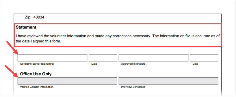 Example of Heading, Text, and Signature Fields