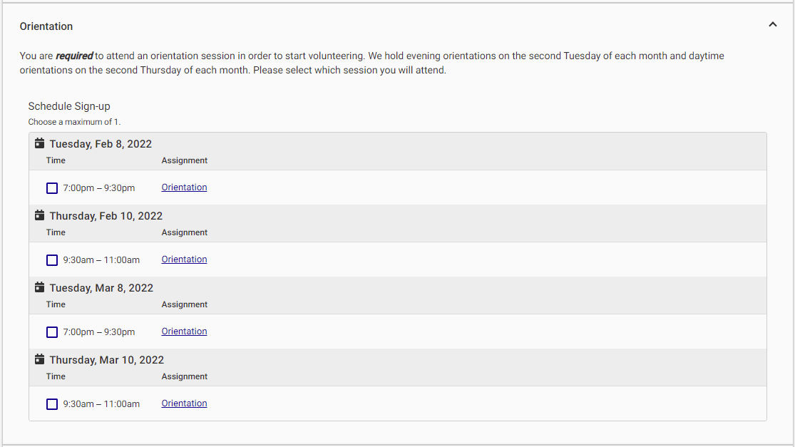 volgistics help how to schedule volunteers for orientation volunteering application form