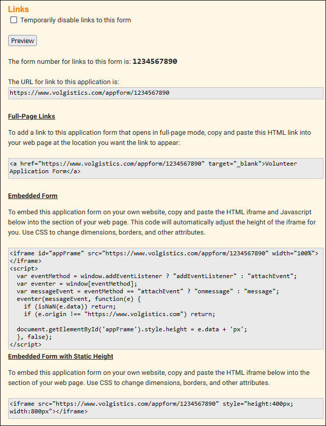 Volgistics Help Creating Links To Your Volunteer Application Form