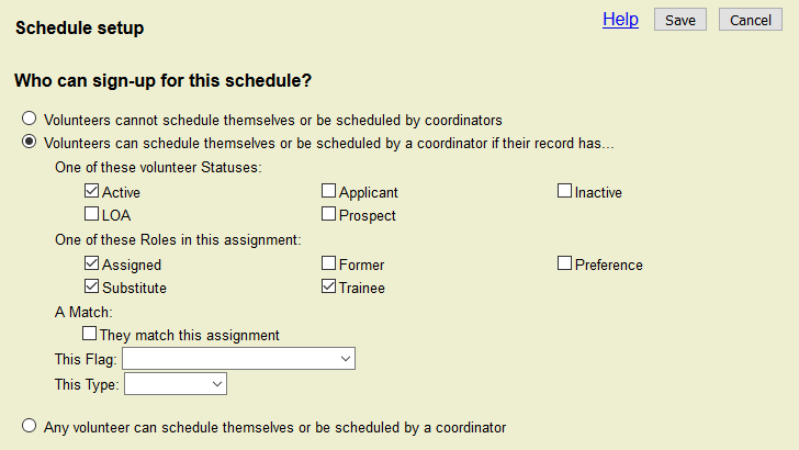 volgistics help schedule rules assignment schedule