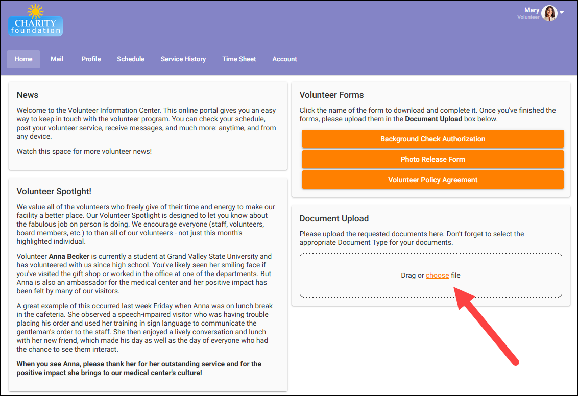 VicNet Home page with document upload section